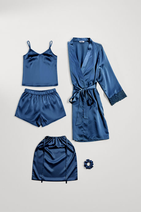 Zivame Luxe Satin 5 Pc Sleep Set - Lyons Blue — image 2